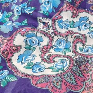Scarf Floral Paisley Print Purple Blue Square Neck Head Wrap 30"
